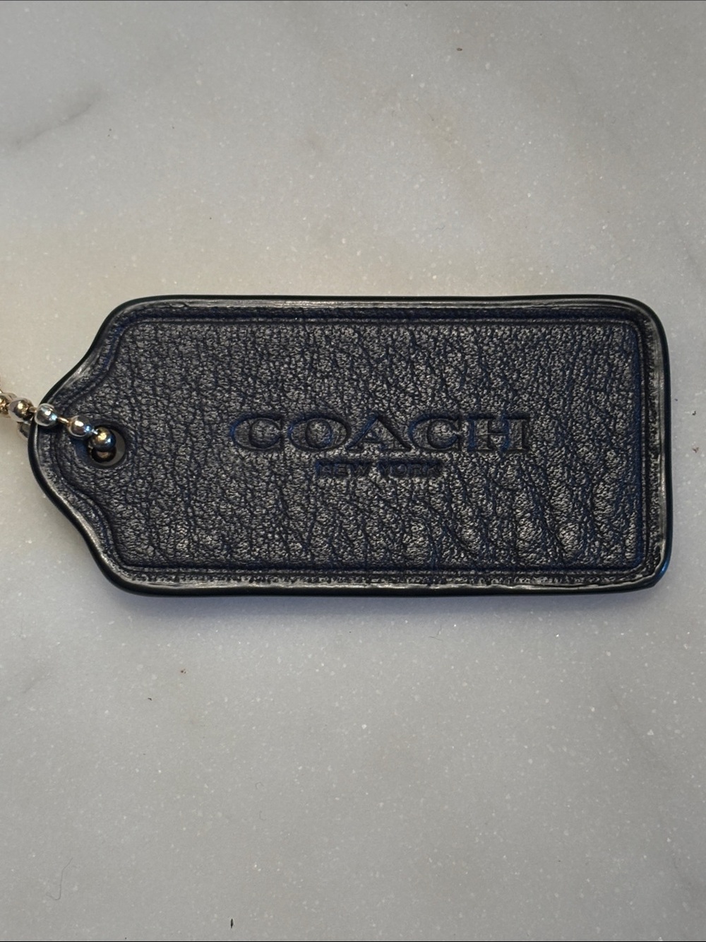 COACH Navy Blue Pebble Leather Bag Charm Hang Tag Gold Hardware EUC Accessory💙